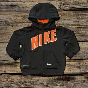 Nike Therma Fit Baby Boy Zip Up Hoodie Jacket Track 12M Black Dark Gray Orange